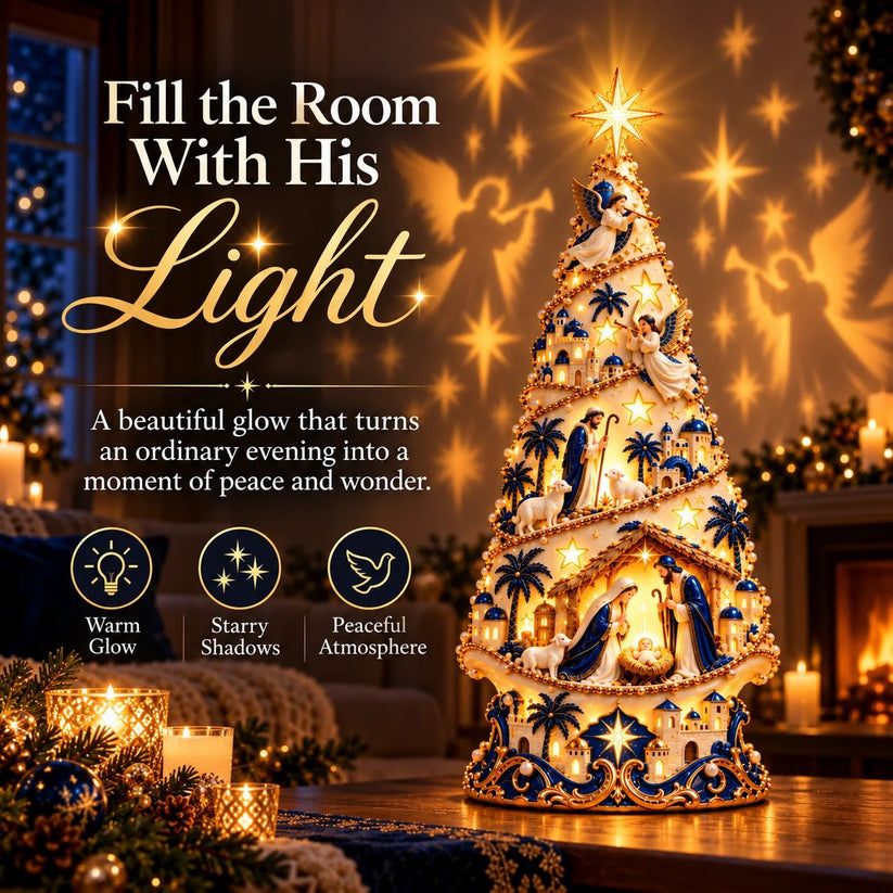 Jesus and Nativity themed light projected into a room
