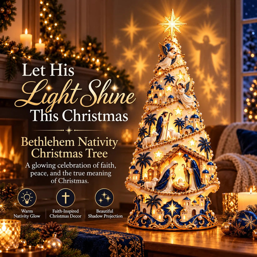 Nativity-inspired tabletop Christmas decoration with projected light