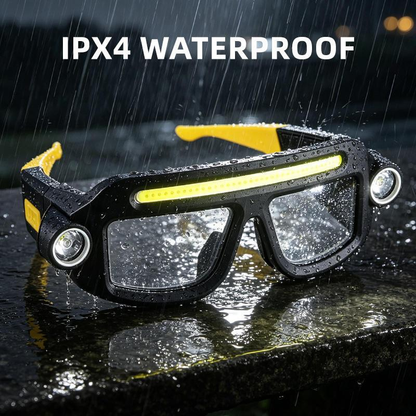 Hands-Free LED Work Glasses – Ultra-Bright Wide Beam, Side Lights, Fit-Over, Heavy-Duty Eye Protection, Multi-Function