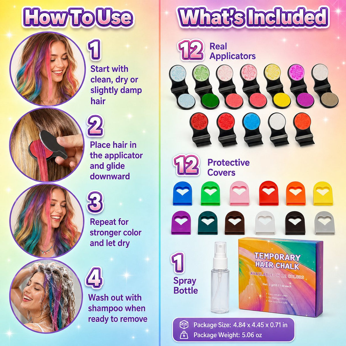 Gentle 12-Color Temporary Hair Chalk Set