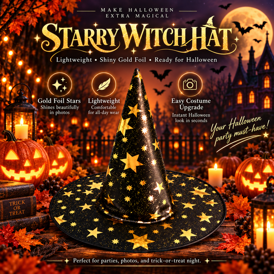 Halloween Witch Hat – Black Pointed Witch Cap for Costume Parties & Trick-or-Treat Accessories