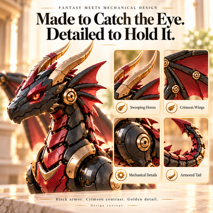 🔥LAST DAY 49% OFF -🐉 Mechanical Dragon Egg – Black & Crimson Dragon with Folding Wings & Armored Details