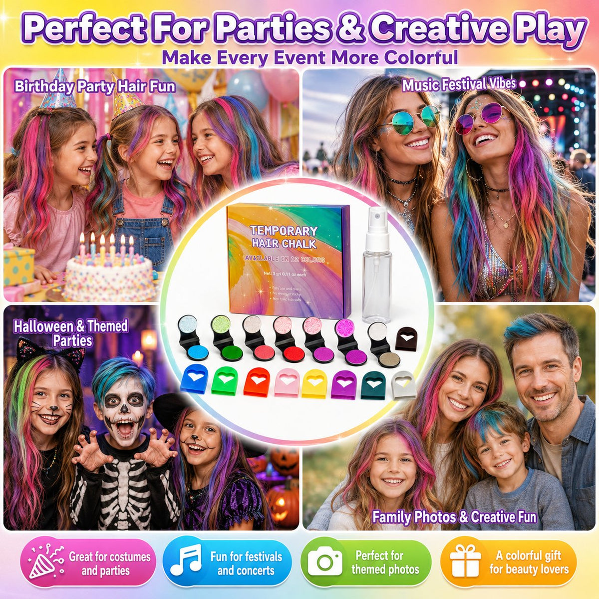 Gentle 12-Color Temporary Hair Chalk Set
