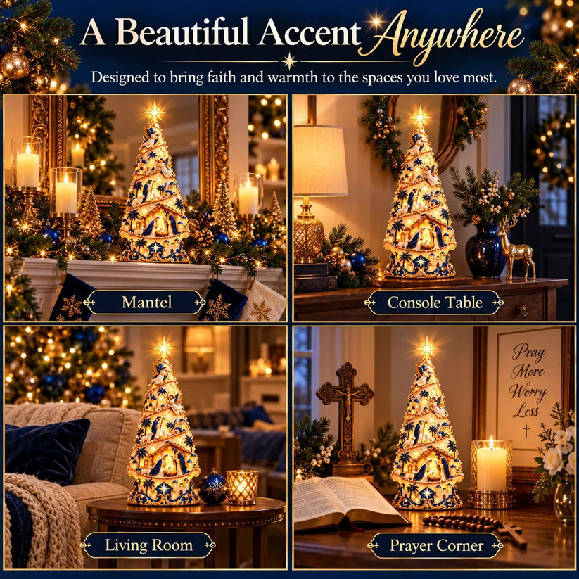 Nativity themed Christmas projection display on a home table