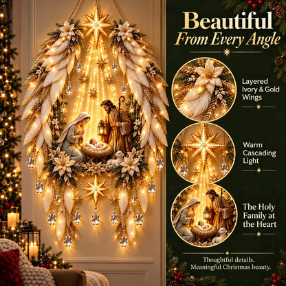 3D Heavenly Angel Wings Nativity Light – Lighted Christmas Wall Decor