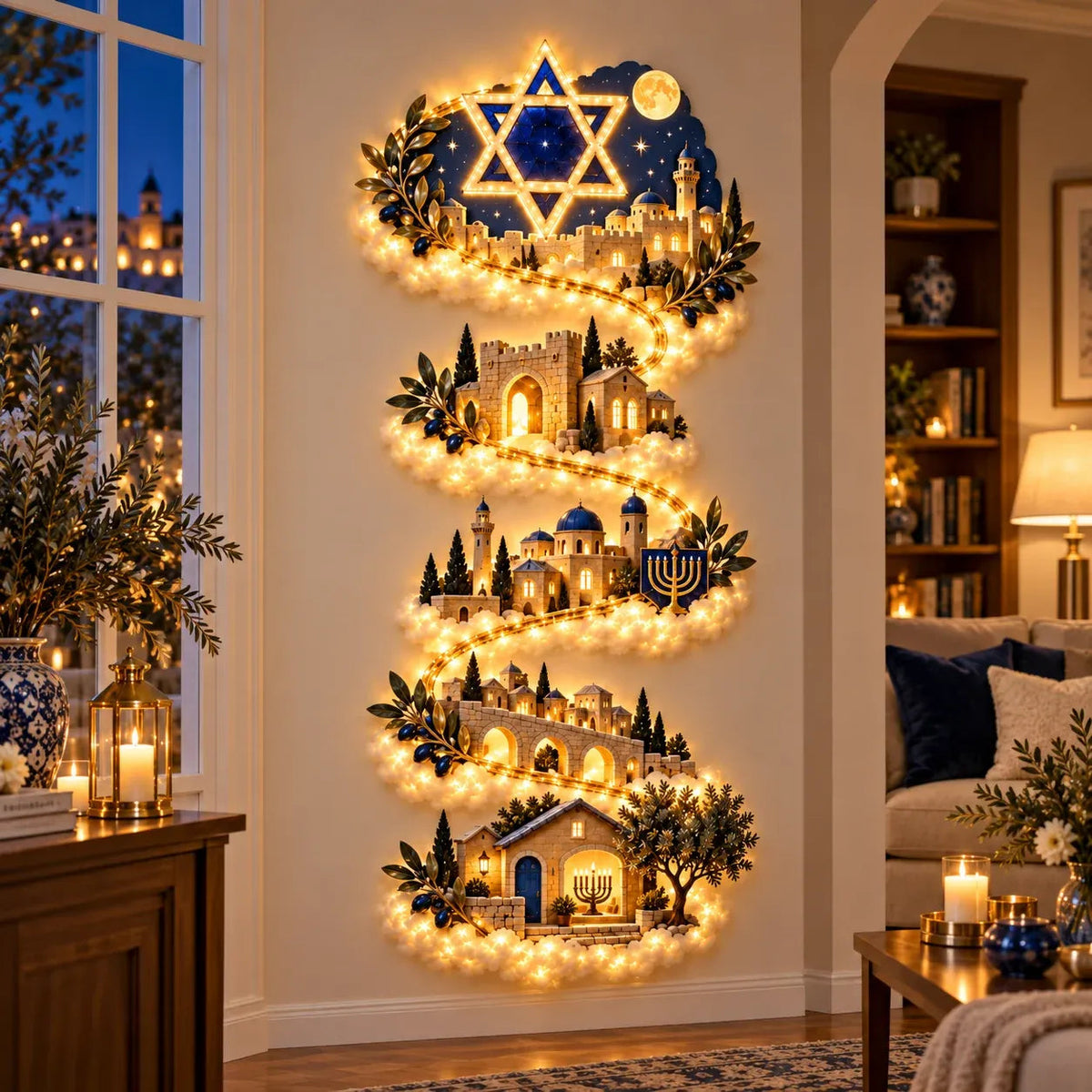 Hanukkah Festival of Lights Wall Decor Collection – 4 Glowing Designs Celebrating Eight Nights of Light