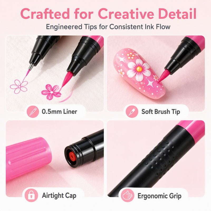 💕💅 24-Color Dual-Tip Nail Art Pens ✨ Quick-Dry DIY Nail Design Marker Kit 🎁
