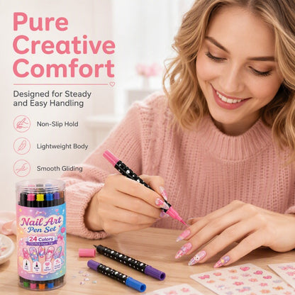 💕💅 24-Color Dual-Tip Nail Art Pens ✨ Quick-Dry DIY Nail Design Marker Kit 🎁