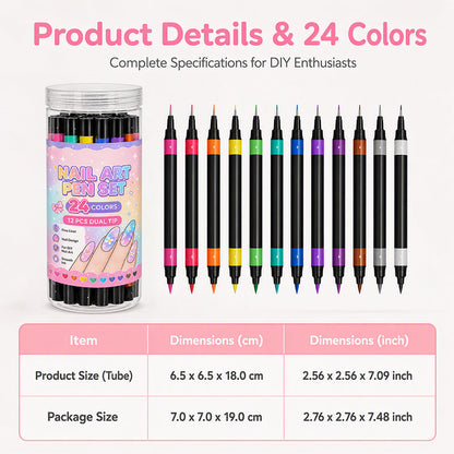 💕💅 24-Color Dual-Tip Nail Art Pens ✨ Quick-Dry DIY Nail Design Marker Kit 🎁