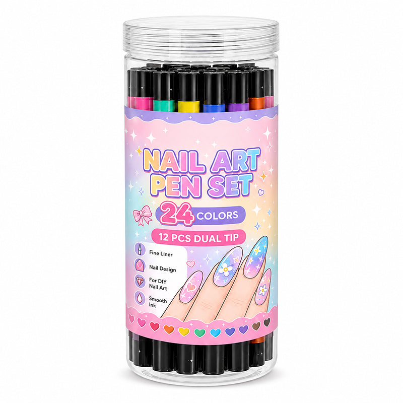 💕💅 24-Color Dual-Tip Nail Art Pens ✨ Quick-Dry DIY Nail Design Marker Kit 🎁