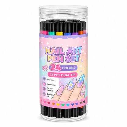 💕💅 24-Color Dual-Tip Nail Art Pens ✨ Quick-Dry DIY Nail Design Marker Kit 🎁